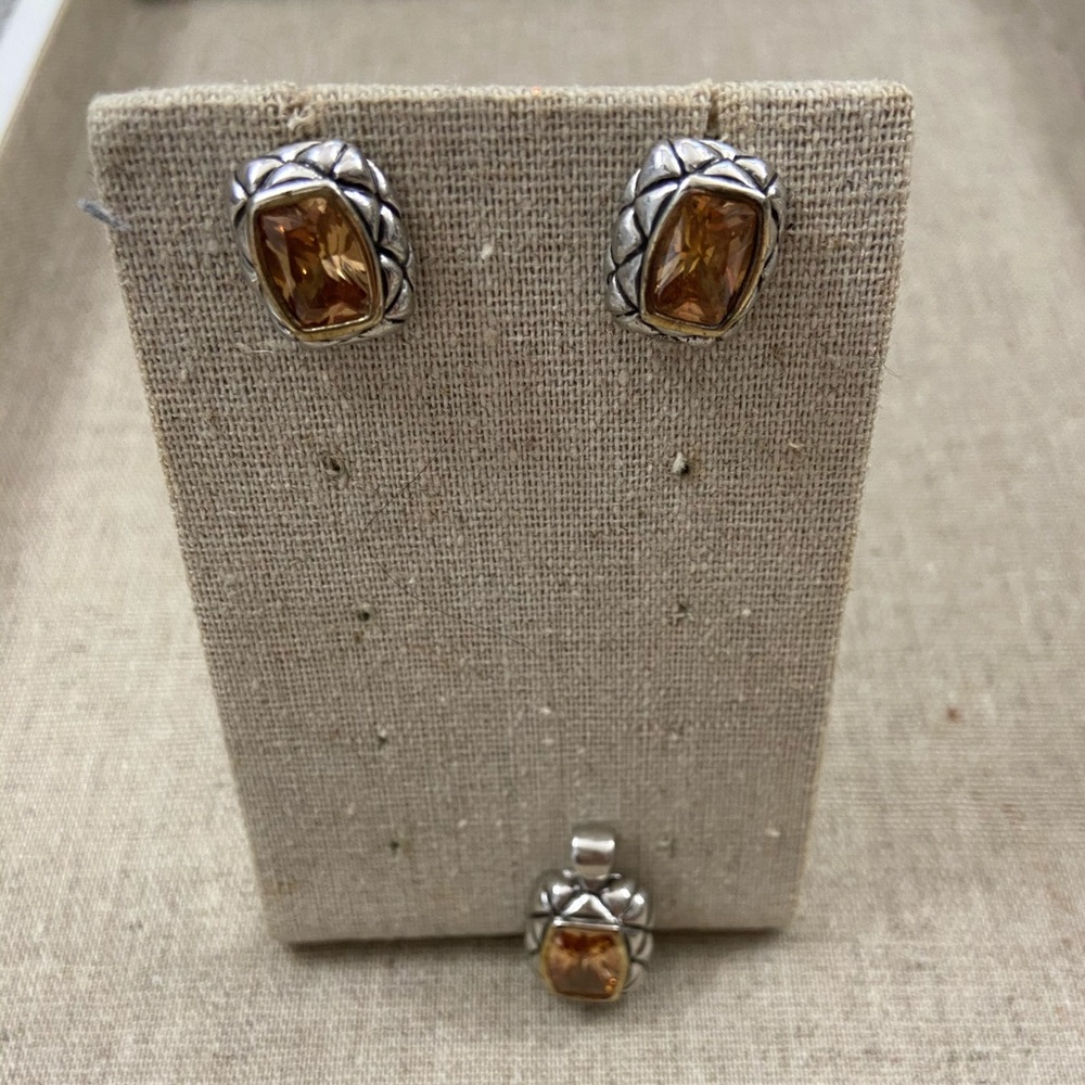 Sterling Silver Topaz Earrings and Pendant